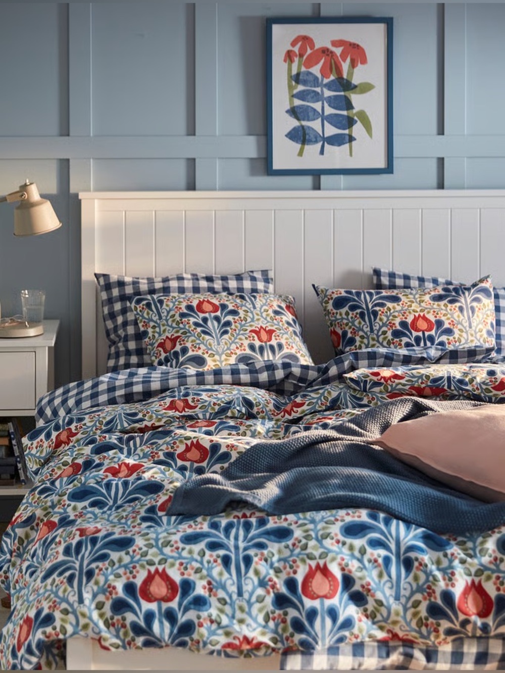 Floral Blue & Red Duvet Cover Set-Full/Queen (Double/Queen) size